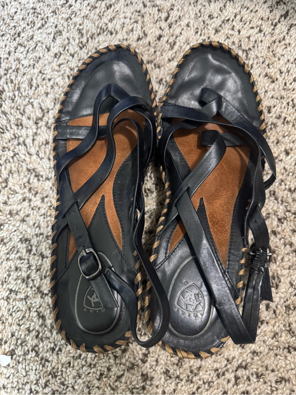 Ariat Black Leather Cross‑Strap Sandals with Brown Insole - Picture 7 of 7